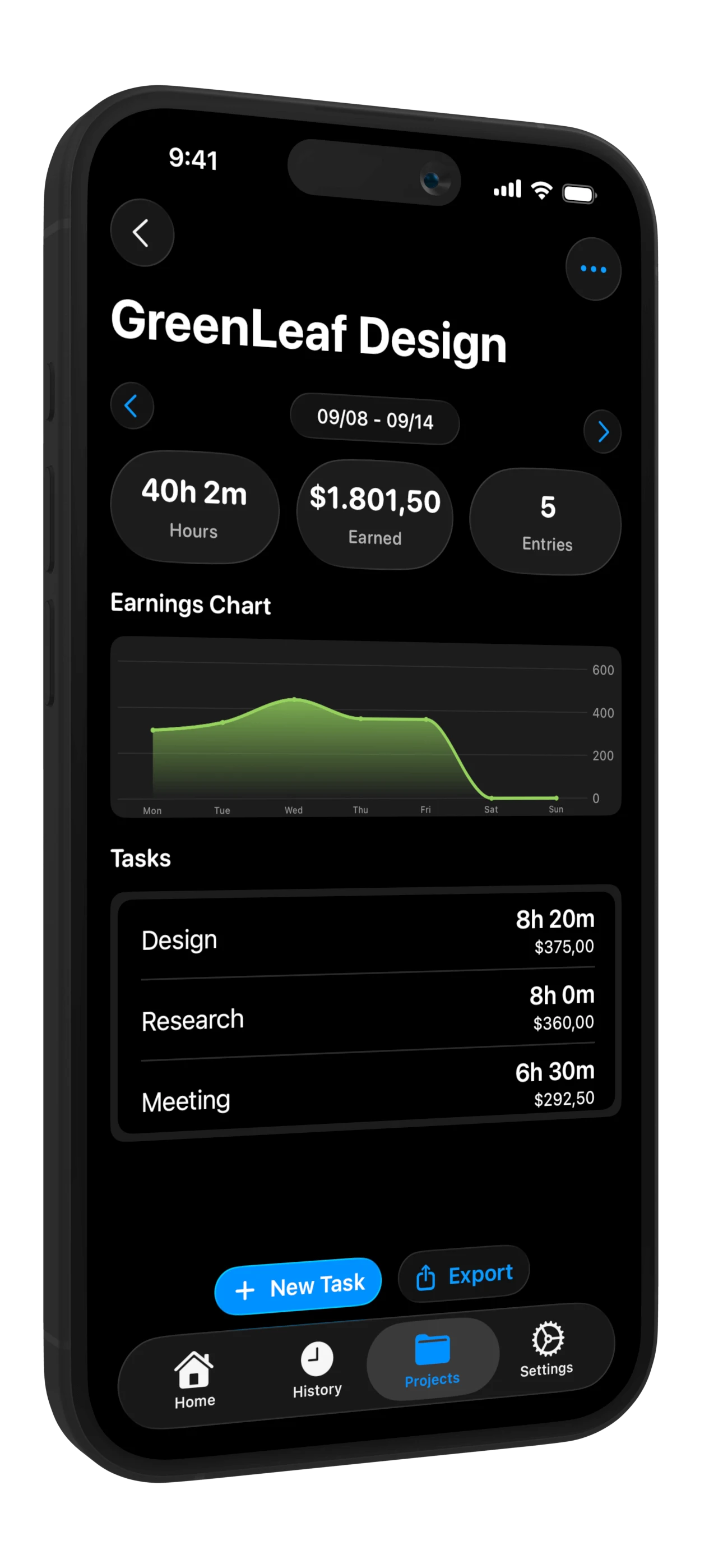Uren Tracker projectbeheer scherm met projecten, taken en klanten overzicht